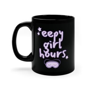 Eepy Girl Hours Black Ceramic Mug